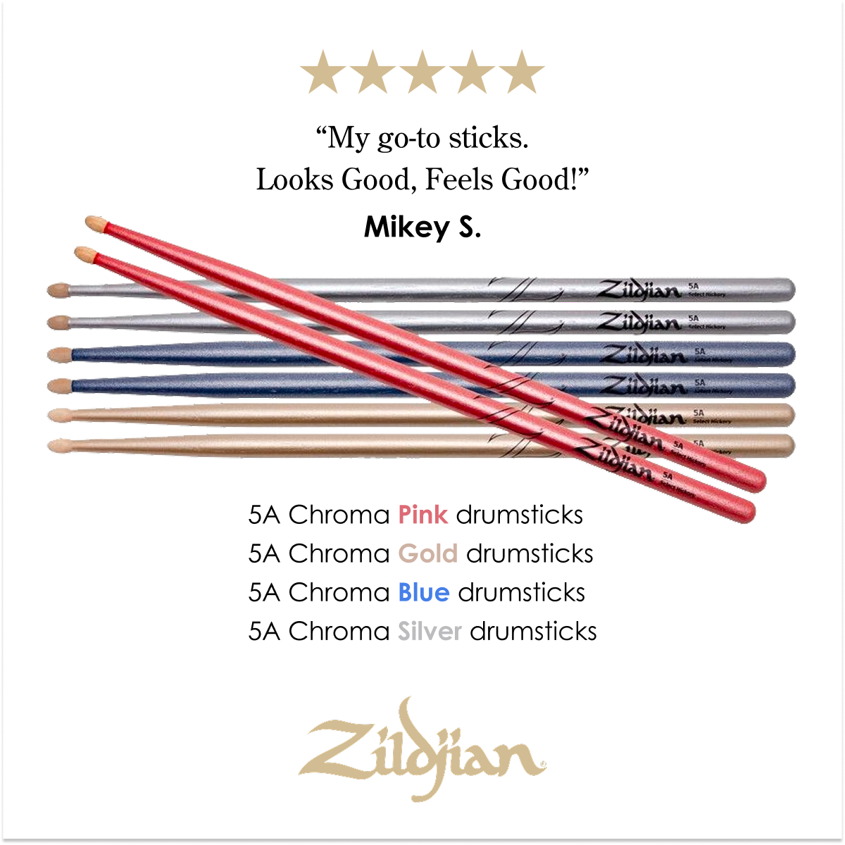 Social Media Ad for Chroma Pack Drumsticks with customer quote.